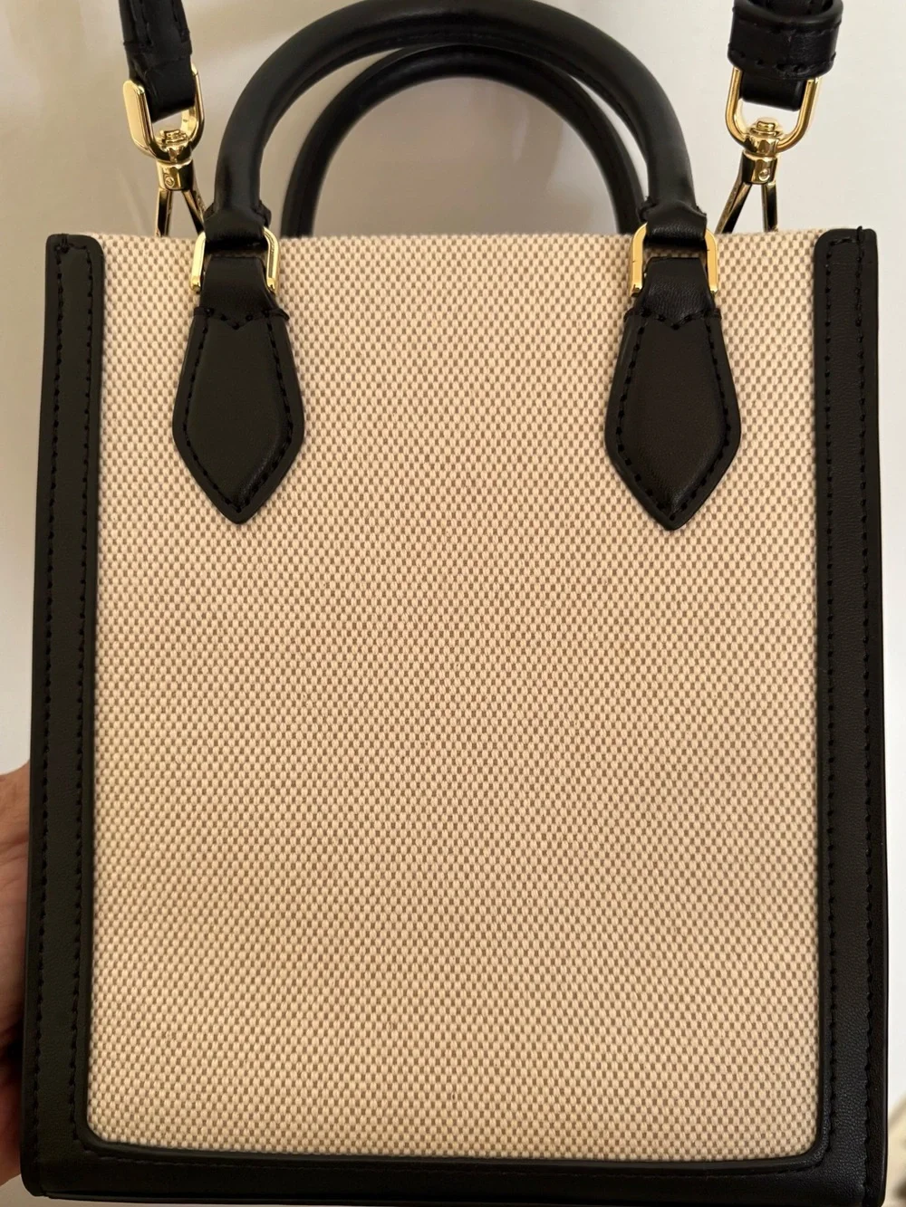 Kate Spade Ellie Canvas Black & Cream Mini Crossbody Tote Bag EUC